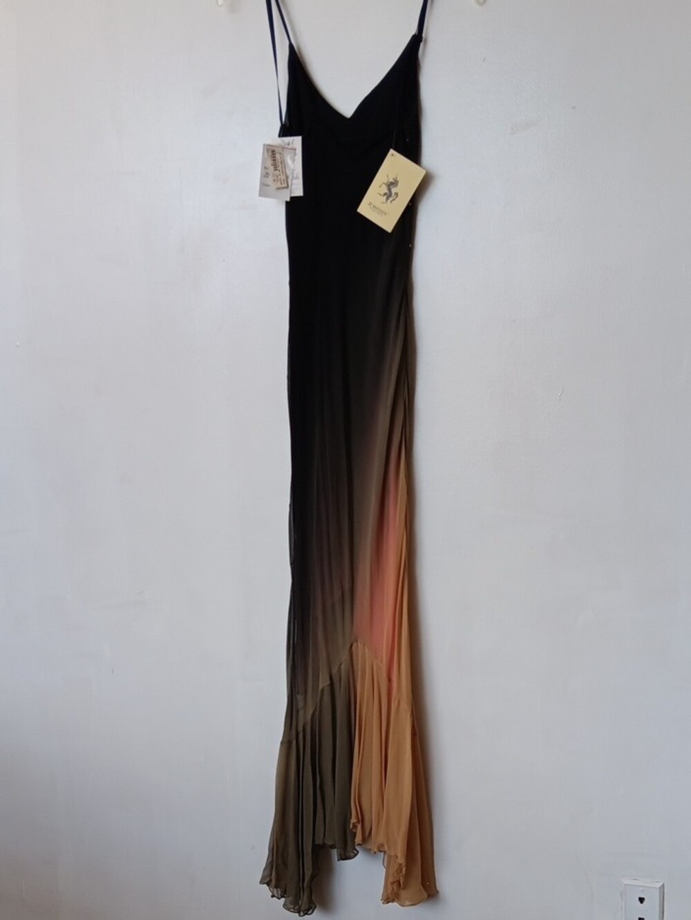 Vintage Beaded Ombre Spaghetti-Strap Maxi Dress in Black and Tan 606 - Picture 2 of 16